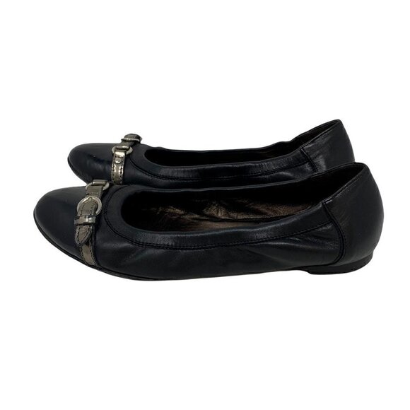 AGL Womens Icon Ballet Flat Shoes Black Leather Buckle Round Toe Italy 8 EUR 38 - Picture 2 of 9